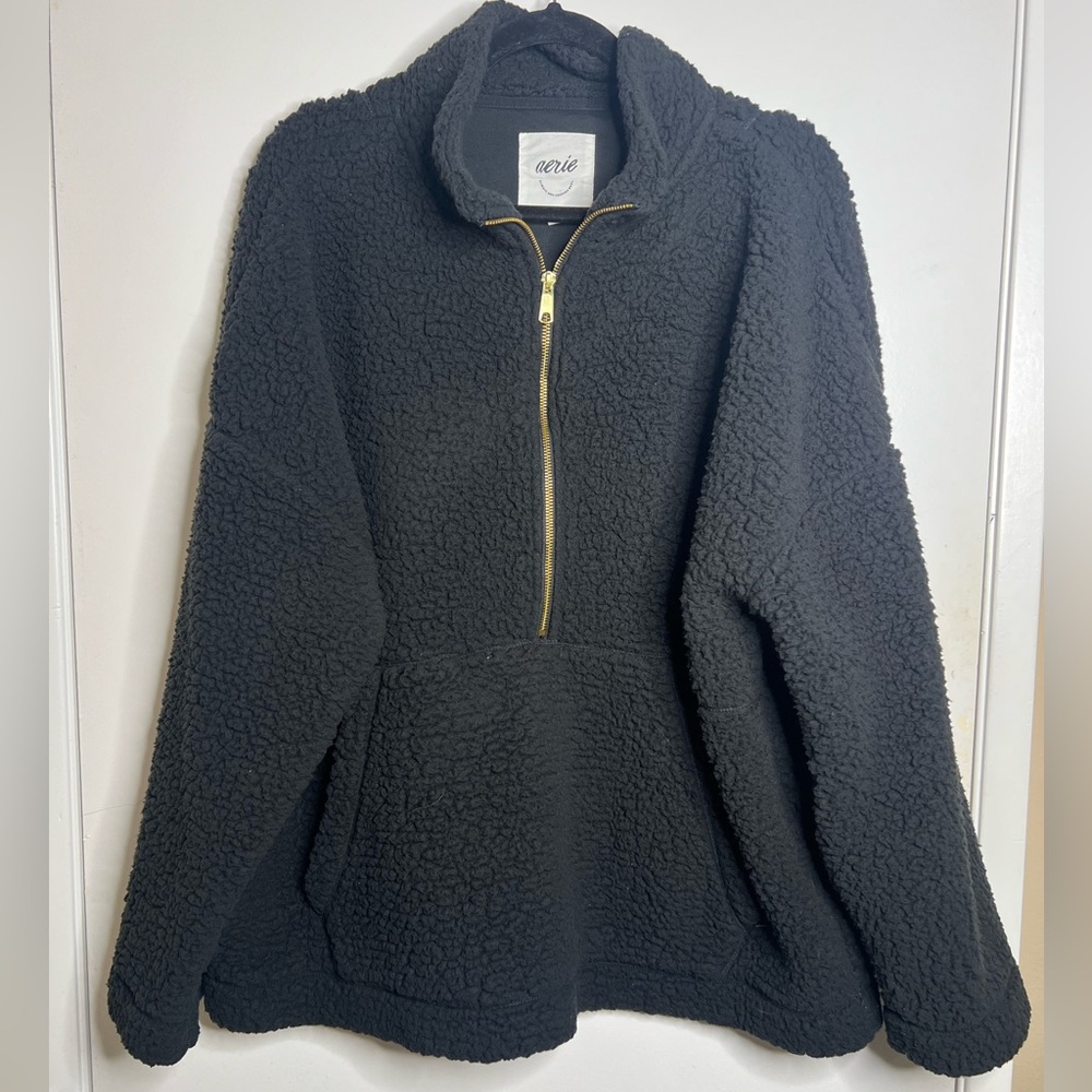 Aerie Black Sherpa Half-Zip Pullover XL